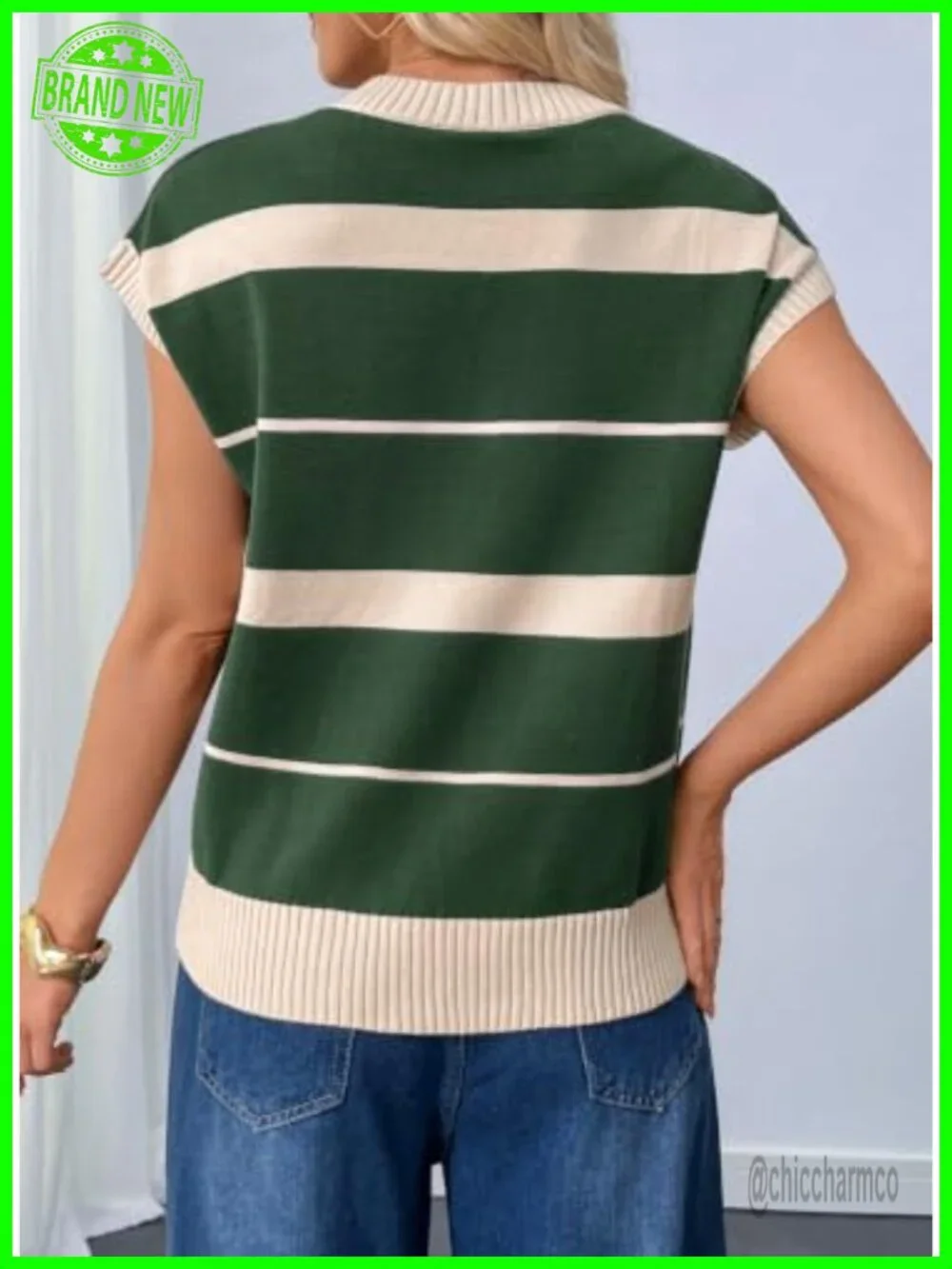 Colorblock Striped Cap Sleeve Knit Sweater Vest Pullover